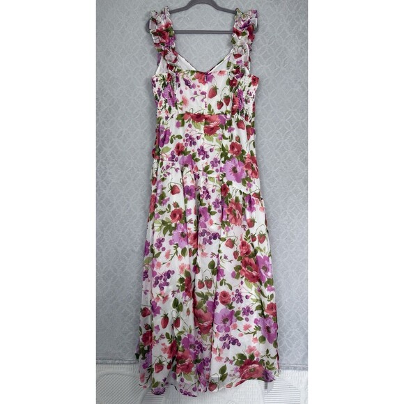 Abercrombie &Fitch Strawberry Floral Ruffle Hi-Low Dress XL Tall Romantic Formal - Picture 8 of 15